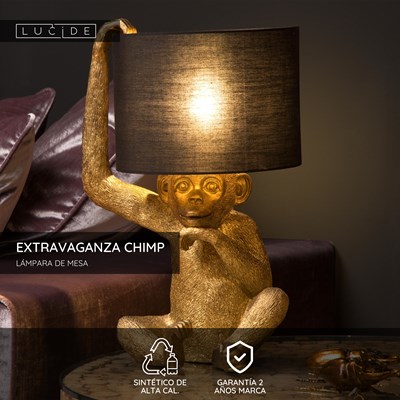 Lucide EXTRAVAGANZA CHIMP - Lámpara de mesa - Ø 30 cm - 1xE14 - Negro